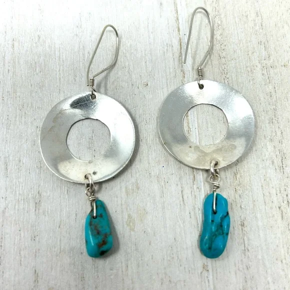 Sterling silver, turquoise bead dangle earrings